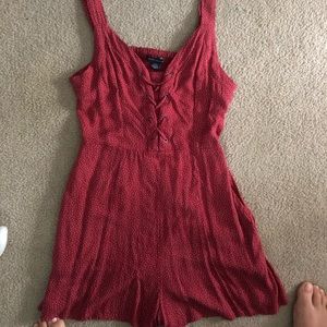 Red with white poka dot Romper